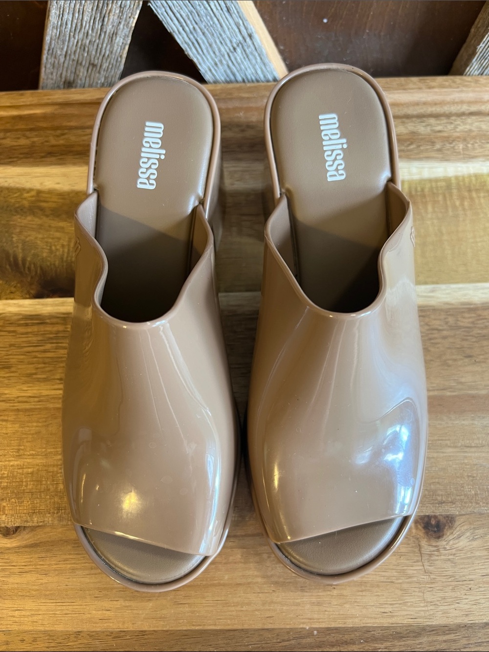 Melissa Taupe Glossy Peep-Toe Mule - Picture 4 of 4